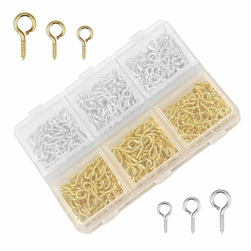 400 Piezas Ganchos de Tornillo Pequeños, Mini Ojos Tornillos Perno | Tornillo de Ojo Pasadores para Manualidades, Bricolaje, Joyería Y Decoración(3 Tamaños)