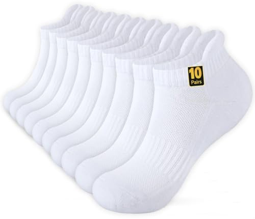 Wamicu 10 Pares Calcetines Tobilleros Hombre, Deporte Corto Algodón Transpirable para Verano, Running, Trabajo, Casa, Talla 43-46 (Blanco)