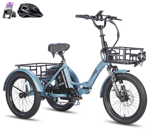Fafrees Triciclo Eléctrico F20 Mate para Adultos, Plegable 20 x 3, Batería de 48 V/20 Ah, Frenos Hidráulicos, Triciclo de Carga Eléctric 250W, Alcance 115km (Azul, Cesta Delantera)