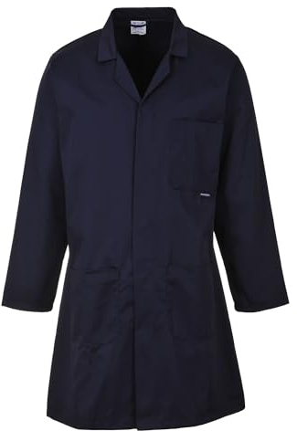 Portwest 2852 Standard Lab Coat Kingsmill Polycotton Professional Protective Workwear Concealed Stud 3 Pocket Storage Durable Comfortable Non-Shrinking, Navy, L