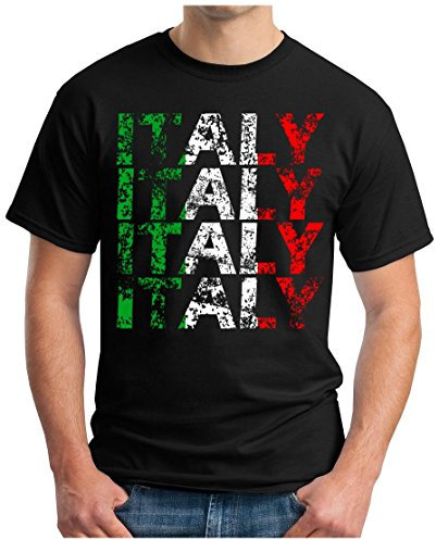 OM3® - Italy - T-shirt Italien Italia fotboll World Cup Soccer fanshirt sport tröja, S - 5XL, svart, XL