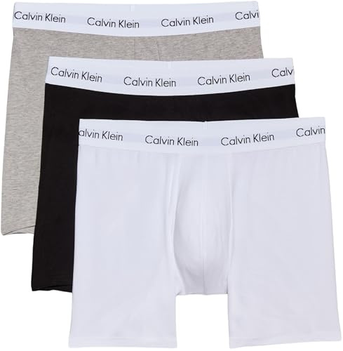 Calvin Klein Homme Lot de 3 Boxers en Coton Extensible - Blanc/Gris/Noir - Taille L