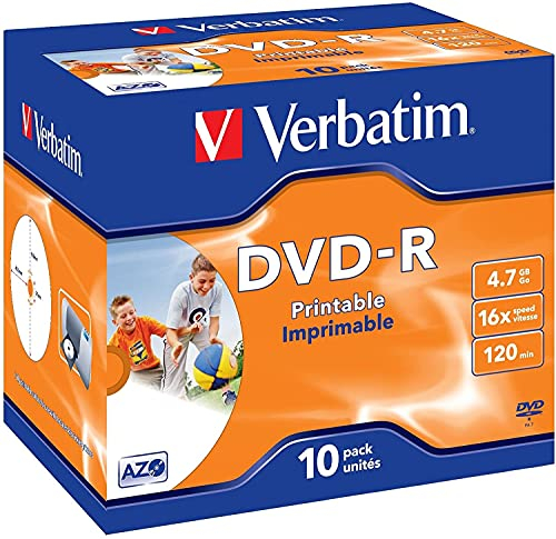 Verbatim® DVD-R, full printable, Jewelcase, einmalbeschreibbar, 4,7 GB, 16 x (10 Stück), Sie erhalten 1 Packung á 10 Stück