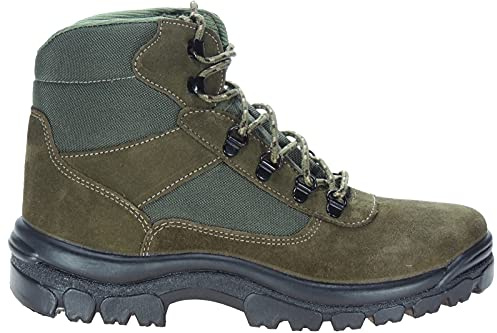 POSTIGO: Botas de Trekking para Montaña Senderismo Acampadas y Trabajo - Unisex para Niños y Adultos - Piel Serraje y Nailon - Gran Resistencia y Agarre. Verde Talla 42