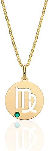 AKA Gioielli® - Collar Zodiaco Virgo de Plata 925 Bañada en Oro con Colgante Signo Zodiacal Virgo para Mujer