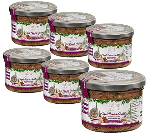 Dehner Natura Premium Igelfutter, Power-Futter aus Fleisch / Insekten / Ei, Nassfutter für Igel, proteinreich / artgerecht, 6 x 190 g (1.14 kg)