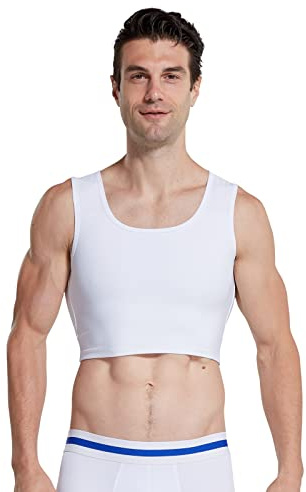 BaronHong Hombres ocultan Ginecomastía Jersey Pecho Binder Compresión Adelgazante Camisetas sin Mangas para Hombre Corsé Camisetas sin Mangas, Color blanco., L