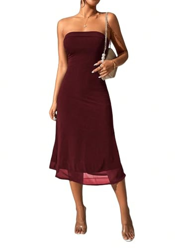 SOLY HUX Women's Strapless Midi Dress Tube Top Off Shoulder Sleeveless Fitted Cocktail Club Party Formal Long Dresses