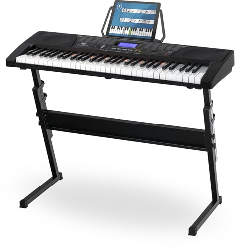 McGrey LK-6150 61 knappsats – elektroniskt tangentbord med 61 knappar – lysande knappar och högtalare – inkl. musikskola och Z-stativ – svart