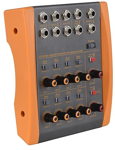 HUIOP 8-kanals mixerkonsol Ultralågt brus 8-kanals Line Stereo Mixer Mono/Stereo Switching Kompakt digital ljudmixer för gitarrbas, 8-kanals mixerkonsol