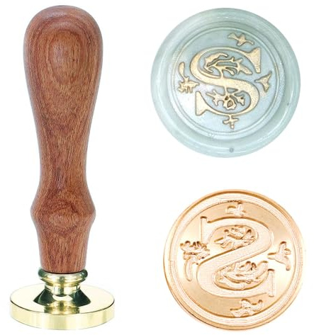 Poemluve sigillstämpel med bokstäver AZ 25 mm vintage vaxsigill stämpelset med trähandtag för gåvor, förpackning, gratulationskort, inbjudningar, gör-det-själv (bokstav S)