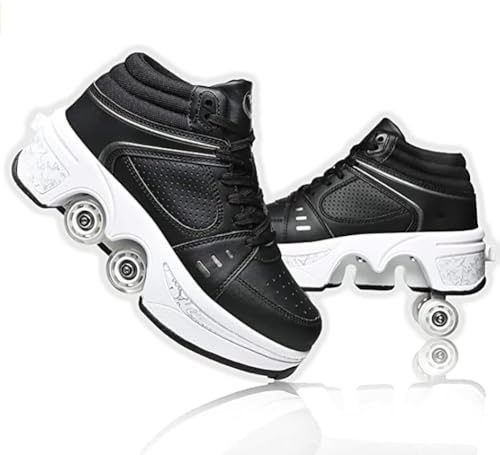 Skoterskor, skor med hjul, rullskridskor flickor och pojkar, skateboardskor, bekväma och ventilerande fyrhjulingskridskor, justerbara rullskor/sneakers med dolda hjul