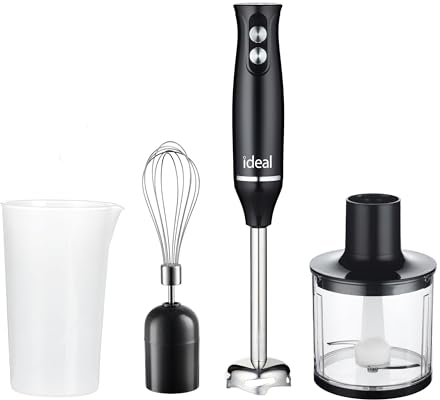 Stabmixer, Multifunktionsmixer Elektrische Stabmixer Container mit Schredder 500ml und 800ml Messbecher, Messer aus rostfreiem Stahl, ergonomisches Design, 500w Leistung, schwarz