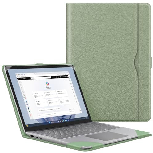 Fintie Schutzhülle für Microsoft Surface Laptop 6/5/4/3 (Modell 1872/1873/1953/1979), Premium PU Leder Schutzhülle Folio Book Cover mit großer Tasche, Salbei