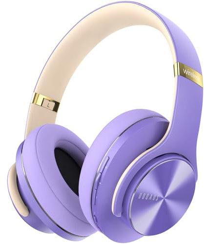 DOQAUS Bluetooth Headphones Over Ear, 90H Playtime, Bluetooth 5.3 Wireless Headphones, 3 EQ Mode, Foldable Hi-Fi Stereo Bass Headphones Wireless, Soft Earpad, Built-in Mic, for Phone PC Travel(Purple)