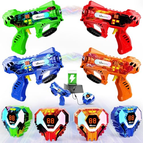 Sundelta Rechargeable Laser Tag Guns Set of 4, LED Display & Vibration Feedback, Outdoor/Indoor Battle Game for Kids Ages 8-12, Teens and Adults - Birthday Gift for Boys and Girls