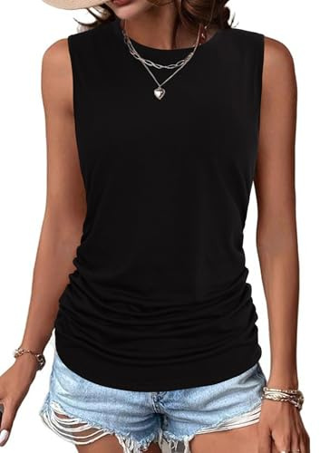 Totatuit Canotta Donna Estive Elegante Maglietta Senza Maniche Scollo Rotondo Casual Canottiera Sexy Tank Top Nero Blusa