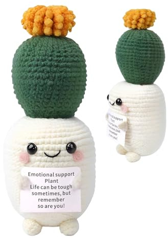 Uncinetto Cactus, Handmade Succulent Plush, 5,12 x 1,97 in Adorable Emotional Plant, Soft Potted, Positive Energy Doll, Cute Room Ornament for Desk, Office, Bedroom, Gift