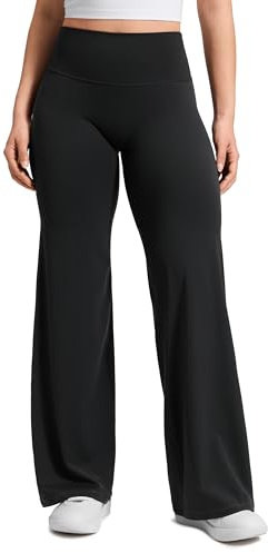 CRZ YOGA Pantalón Mujer Sin Costura Frontal Pantalón Pierna Ancha 81cm - Cintura Alta Yoga Estar Casual Negro 38