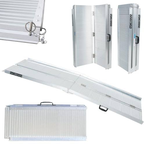 WORHAN 2.15m Rampa Plegable Carga Silla de Ruedas Discapacitado Movilidad Aluminio Anodizado 215cm R7