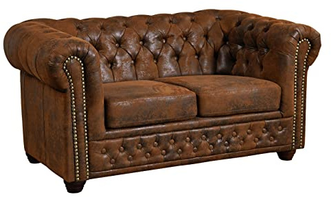 MASSIVMOEBEL24.DE Canapé 148x86 100% Polyester Brun 2 Places Chesterfield