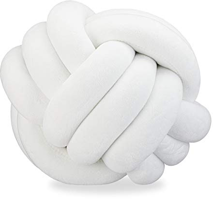 Relaxdays Knotted Decorative Cushion for sofa or bed, Scandinavian knot cushion, Ø 25 cm, white