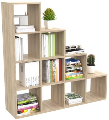 DORMIDAN- Estantería librería decoración, en Forma de Escalera, 110 x 110 x 29 cm (Roble)
