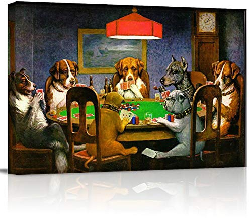 Canvas Print Wall Art - Pokers Dogs Dogs Playing Cards - Wall Decor Modern Artwork Paintings Pictures for Living Room Stretched and Framed Ready to Hang - 12 x 16