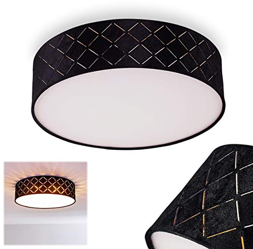 Deckenleuchte Chazy, runde Deckenlampe aus Kunststoff/Textil in Weiß/Schwarz/Gold, 2-flammig, 2 x E27-Fassung, Retro/Vintage-Design, ohne Leuchtmittel