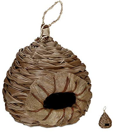 Relaxdays Vogelnest, dekorativer Nistkasten, hängend, Kokosfaser, geflochten, Garten, Balkon, Nest HxD 31 x 20 cm, natur