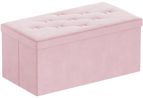 BRIAN & DANY Puff Almacenaje, Baúl de Almacenaje Plegable, Banco Almacenaje con Tapa, Taburete de Terciopelo para Dormitorio Entrada, 80 x 40 x 40 cm, Rosa
