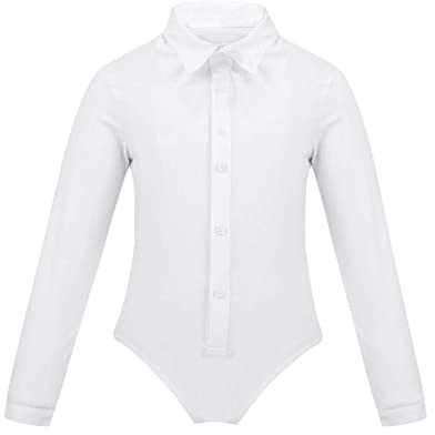 YiZYiF Camicia da Ballo Latino Tango Abito Danza Classica Bambino Maniche Lunghe con Papillon T-Shirt Cotone Camicia Body Costumi Prestazioni Pratica Samba Rumba Dancewear White A 8 anni