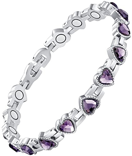 Feraco Magnetic Bracelet for Women Titanium Steel Magnetic Bracelet with Neodymium Magnets & Sparkling Crystals, Christmas Jewelry Gifts (Purple)