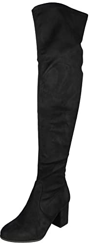 LoudLook Ladies Over The Knee Boots Faux Suede Thigh High Mid Heel Stretch Office Work Winter Shoes Sizes Black 7