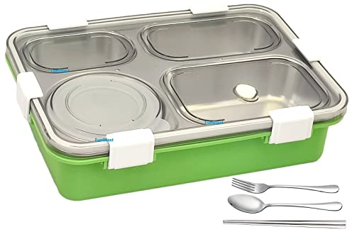 FunBlast Boîte à déjeuner – Boîte à déjeuner en acier inoxydable pour enfants, boîte à Tiffin, boîte à déjeuner avec cuillère et fourchette, boîte à déjeuner Bento pour enfants, boîte à déjeuner
