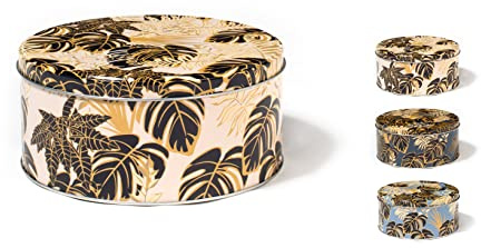 H&H Botanical Winter Scatola in Latta Tonda, 17xH7cm, Colori Assortiti, Palme, Foglie, Natura