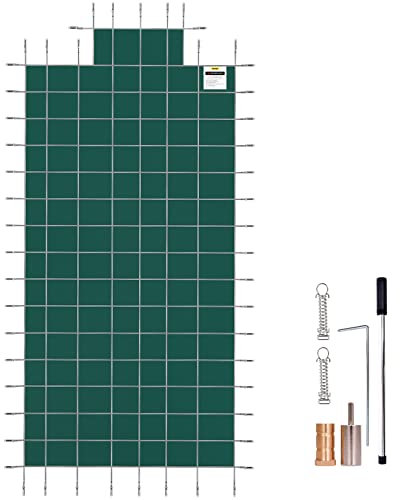 VEVOR Pool Safety Cover Fits 16x32ft Rectangle Inground Pools, Safety Pool Cover with 4x10ft Center End Step, Mesh Solid Pool Cover with Drainage Holes for Swimming Pool, Winter Safety Cover, Green