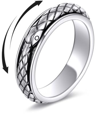 Vadmans Anello in argento Sterling 925, con motivo a serpente e paura, per donne e uomini, Argento sterling, Nessuna pietra preziosa