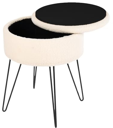 OHS Boucle Cream Footstool, Storage Vanity Chairs for Dressing Table Bedroom Living Room Hairpin Legs Ottoman Stool Decorative Padded Teddy Fleece Pouffe Foot Stools