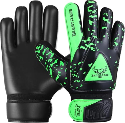 BEAST RAGE Goalkeeper Gloves for Kids Support Grip Youth Football Glove Kid Junior Soccer Glove for Kid 6-15 Men Adult Boys Football Gloves (Green, Size 6 for (12 to 15 Year Kid))