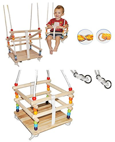 alles-meine.de GmbH Gitterschaukel mit abnehmbaren Gurt - Babyschaukel/Kinderschaukel - Leichter Einstieg ! - Schaukel aus Holz - mitwachsend & verstellbar - Holzgitterschaukel..