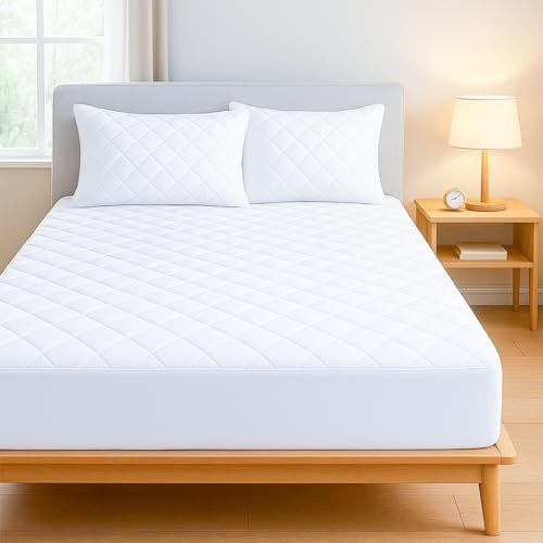 Acrali Home Quilted Mattress Protector Double Bed, UltraSoft 3-Layer Design with Deep Fitted Skirt, Breathable & Anti-Allergy – Machine Washable Bed Cover (137x190+35cm)