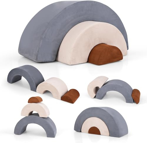 INFANS Climbing Toys for Toddlers, 3pc Foam Climbing Blocks Rainbow Shaped Indoor Play Set, Soft Equipment Modulars Rainbow Crawling Tunnel Playroom Couch for Children Playroom Baby (Grey)