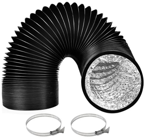 ComPDCVD Noir Tuyau d'évacuation 80mmx6 m Tube Flexible D'air Gaine Ventilation en Aluminium avec 2 Colliers de Serrage et 1 Ruban Adhésif Aluminium 50mmx5m pour Seche Linge Ventilateur Extracteur