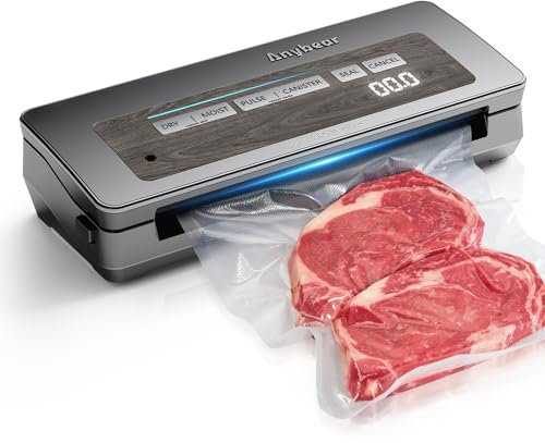 Anybear Macchina per sigillatura sottovuoto, larghezza di tenuta 90kPa 120W Tutto in 1, potente conservazione degli alimenti, taglierina incorporata | Archiviazione sacchetti, display digitale