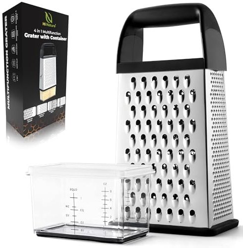 Hi Nature Grattugia per Formaggio con Contenitore | Grattugia Zester Professionale in Acciaio Inox per Parmigiano, Limone, Zenzero e Noce Moscata | Grattugia a Mano con Coperchio e Base Antiscivolo