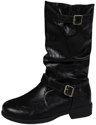 FGUUTYM Stivali Western da Donna Stivaletti Tradizionali Stivali da Cowboy con Fibbia Stile Retrò Stivaletti Medioevali con Cerniera Stivali con Tacco a Blocco Stivali da Transizione Stivaletti da