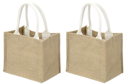 QUARKZMAN 2 Borsette In Tela Di Juta, Borsette Regalo Riutilizzabili Borsa Della Spesa Grande Piegevole Con Manici Per Regali Matrimonio Articoli Per Feste Spiaggia, 35 X 32 Cm Marrone