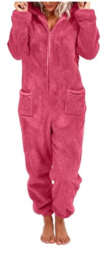 Générique Combinaison Pyjama Femme Pilou Pilou Hiver Chaud Polaire Zippée À Capuche Moelleux Combinaisons Une Pièce Peluche Loungewear Grenouillere avec Poches (L)