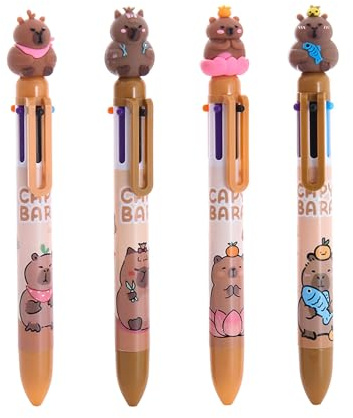 Nurila 4 Pack 0.7mm Mehrfarbiger Kugelschreiber, Capybara Kugelschreiber Hochwertig 6 in 1 Besondere Stifte Für Kinder Einziehbar, Mehrfarbig, 6 Farben Multicolor Pen Für Schüler, Büro, Kinder, Gesche